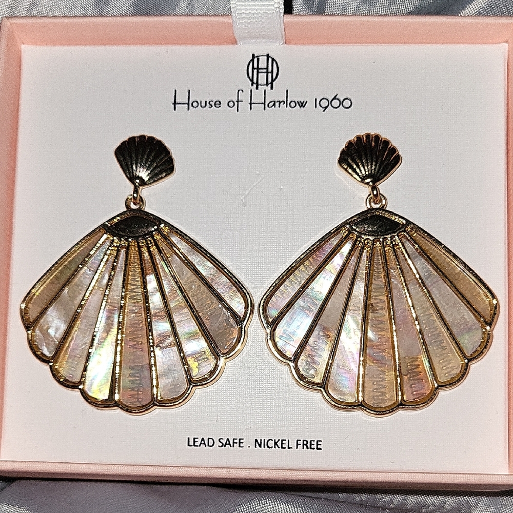 House of Harlow 1960 Gold and Cream Scallip Shell Earrings